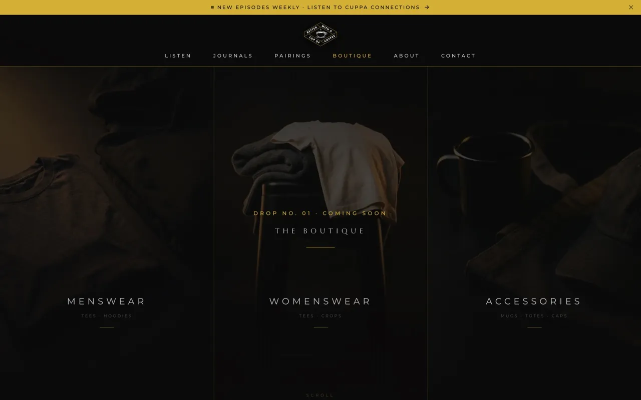The Boutique page selling drops and digital goods
