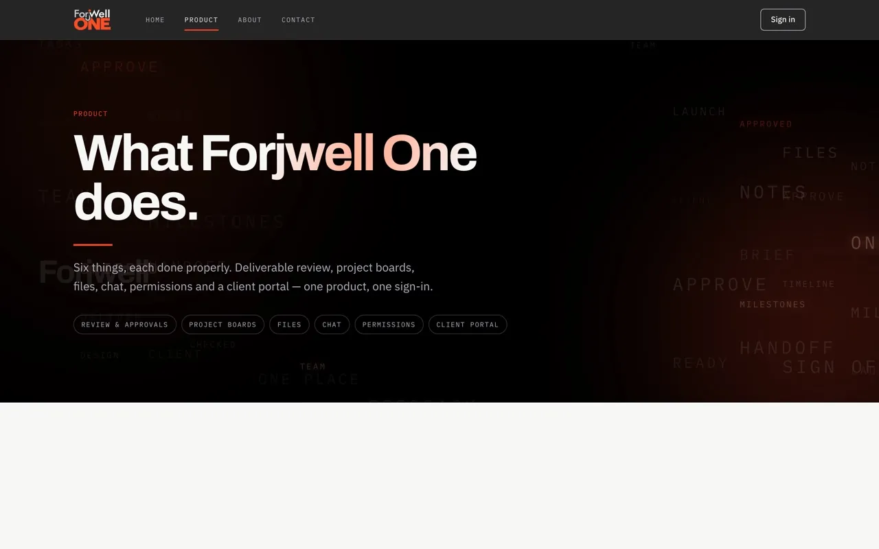 Forjwell One product page explaining what the portal does