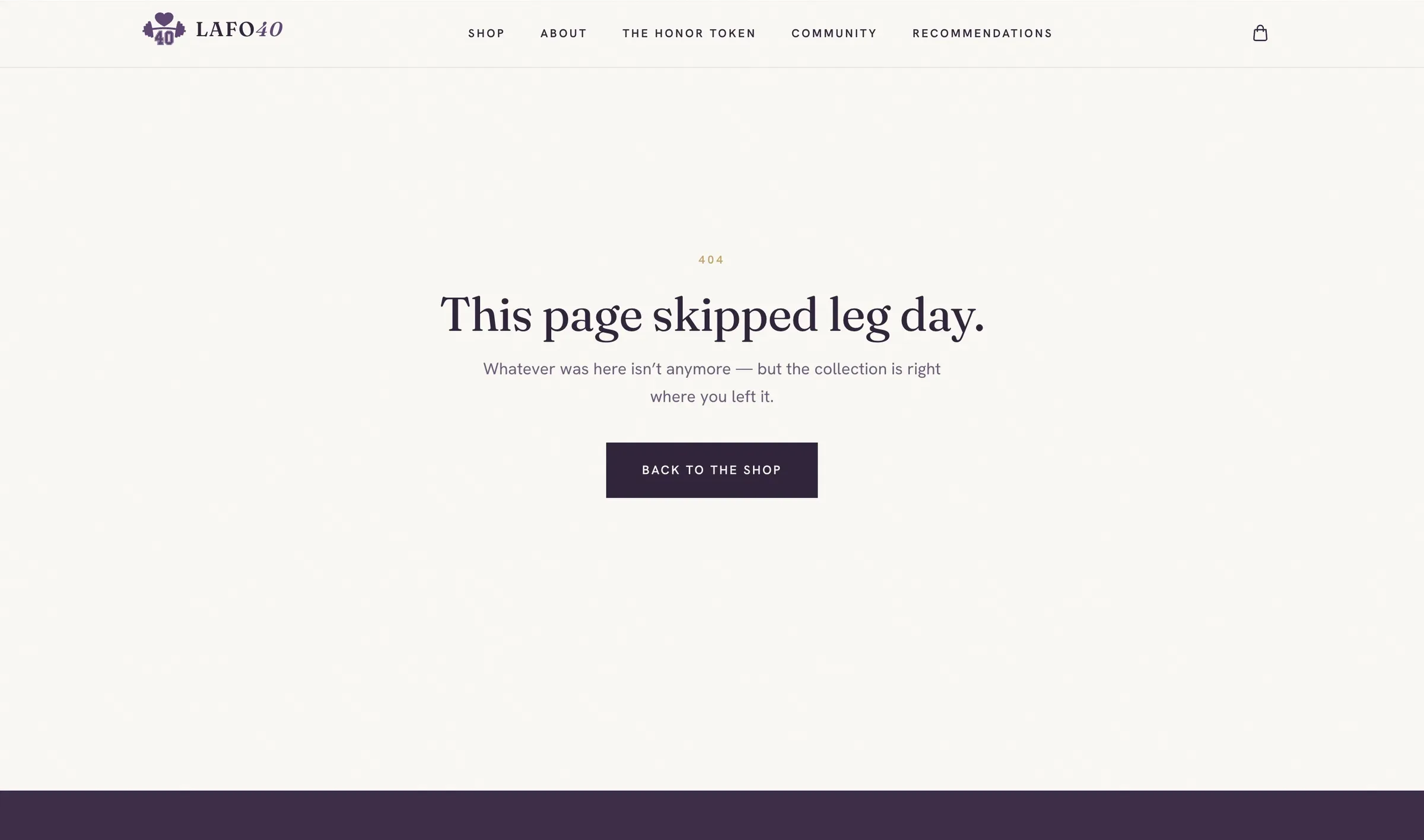 Custom 404 page: This page skipped leg day.