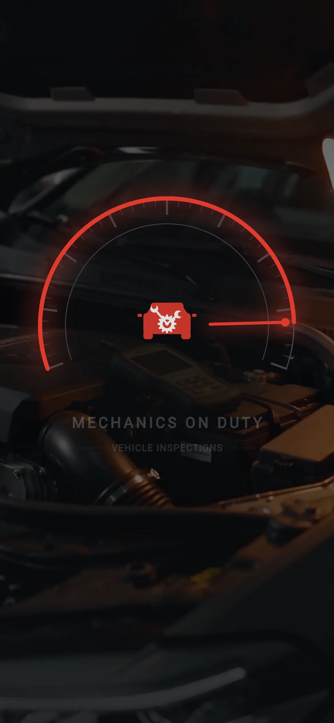 Mechanics on Duty splash mid-animation as the gauge needle sweeps